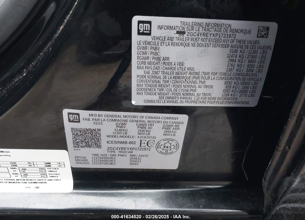 2023 CHEVROLET SILVERADO 2500HD VIN: 2GC4YREYXP1721972