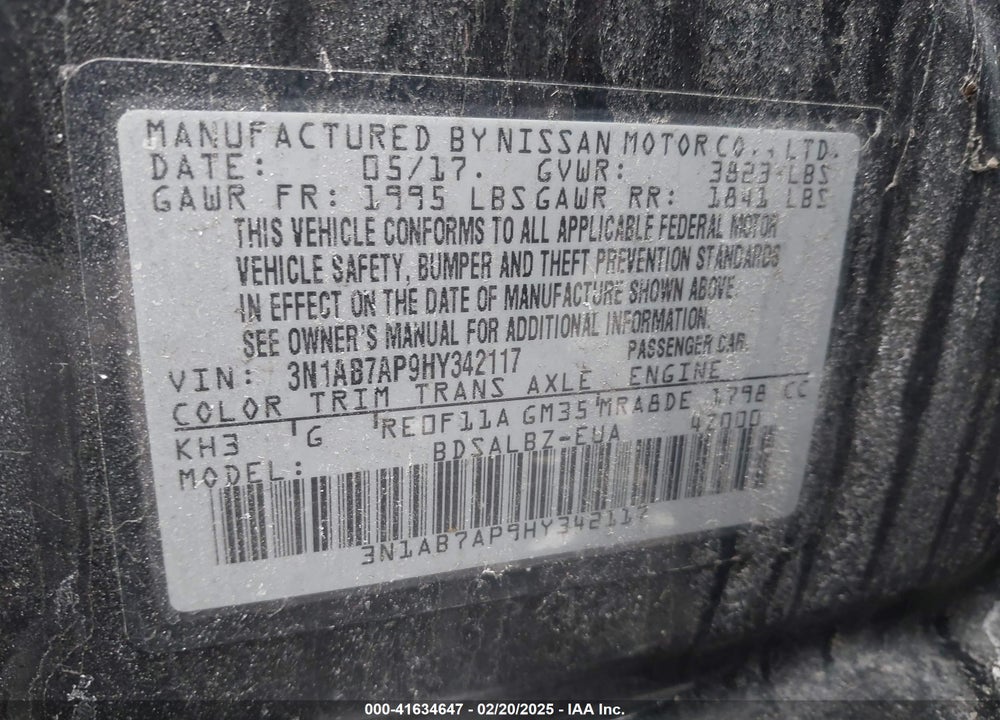 2017 NISSAN SENTRA VIN: 3N1AB7AP9HY342117