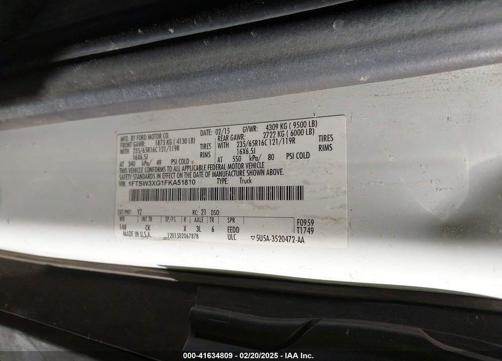2015 FORD TRANSIT-350 VIN: 1FTSW3XG1FKA51810