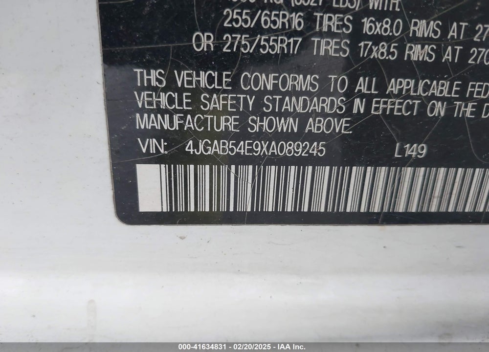 1999 MERCEDES-BENZ ML 320 VIN: 4JGAB54E9XA089245