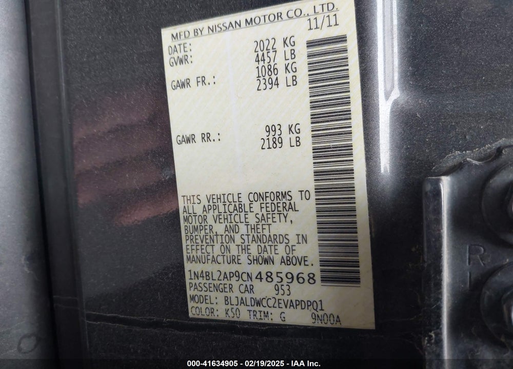 2012 NISSAN ALTIMA 3.5 SR VIN: 1N4BL2AP9CN485968