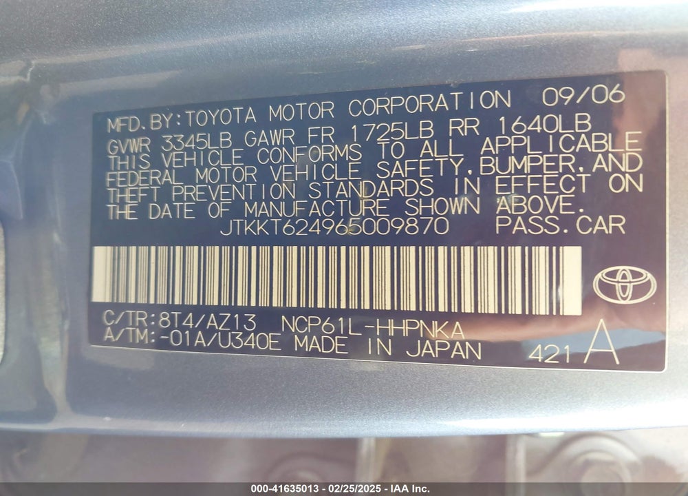 2006 SCION XA VIN: JTKKT624965009870