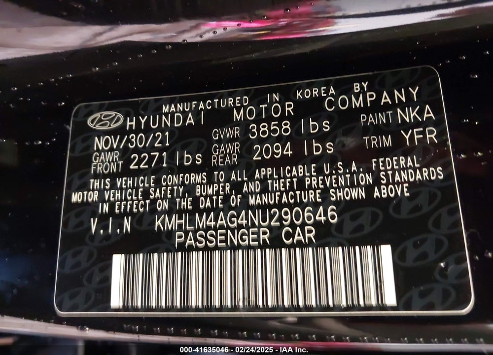 2022 HYUNDAI ELANTRA SEL VIN: KMHLM4AG4NU290646