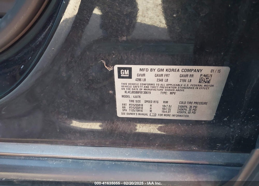 2015 BUICK ENCORE CONVENIENCE VIN: KL4CJBSB8FB130619