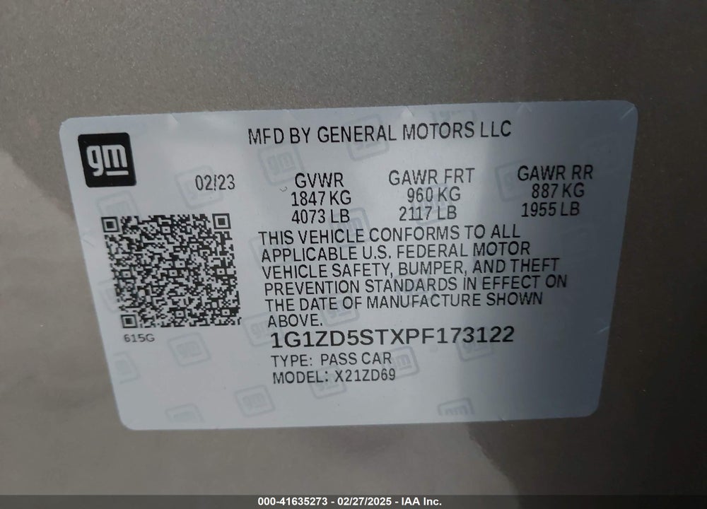 2023 CHEVROLET MALIBU FWD 1LT VIN: 1G1ZD5STXPF173122