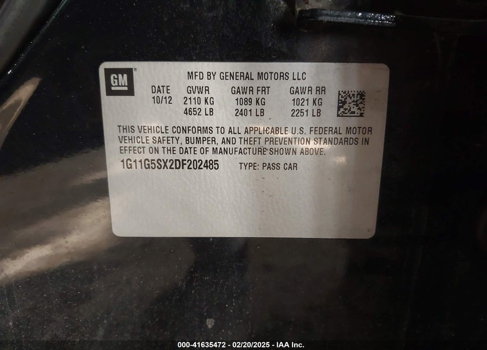 2013 CHEVROLET MALIBU 3LT VIN: 1G11G5SX2DF202485