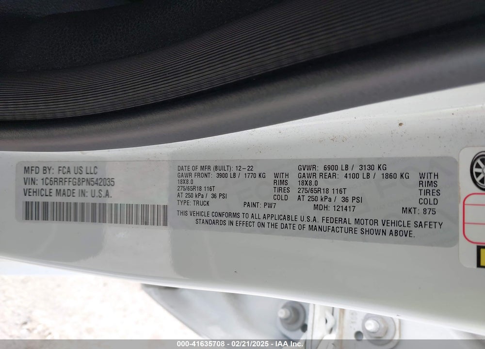 2023 RAM 1500 VIN: 1C6RRFFG8PN542035