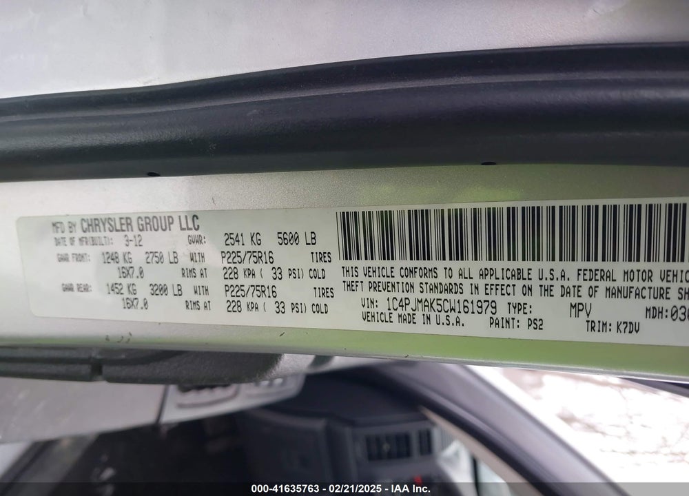 2012 JEEP LIBERTY SPORT VIN: 1C4PJMAK5CW161979