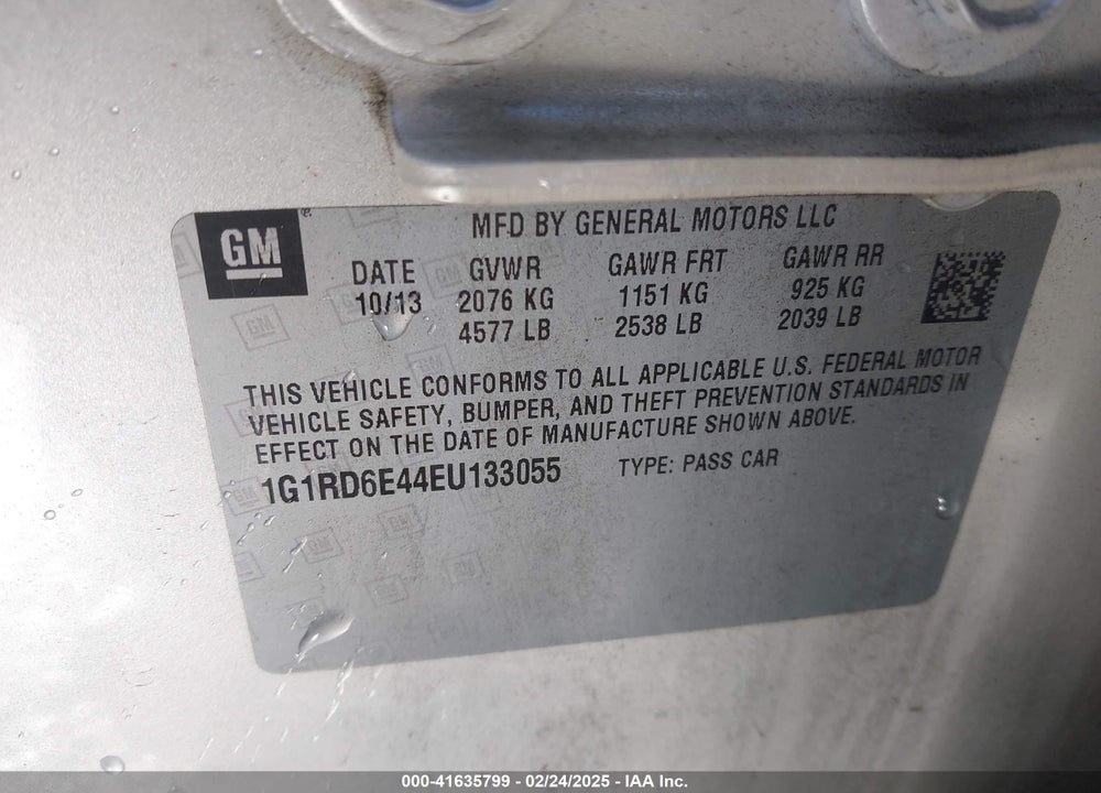 2014 CHEVROLET VOLT VIN: 1G1RD6E44EU133055