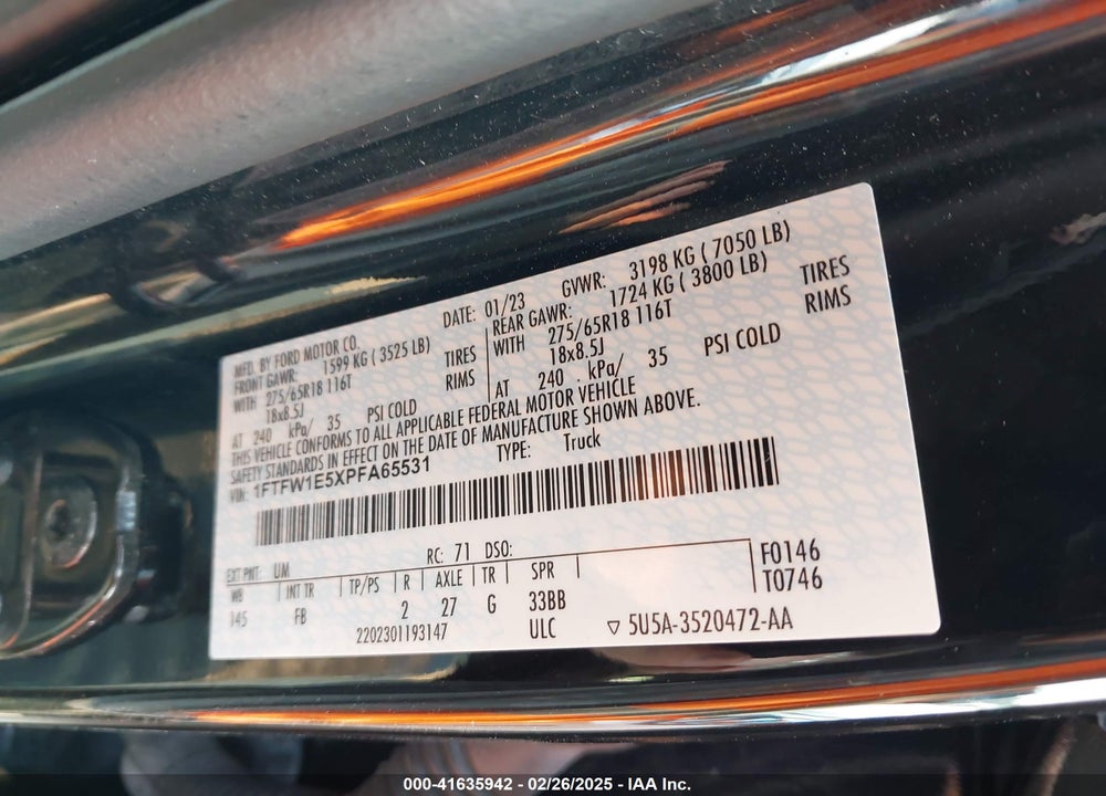2023 FORD F-150 XLT VIN: 1FTFW1E5XPFA65531