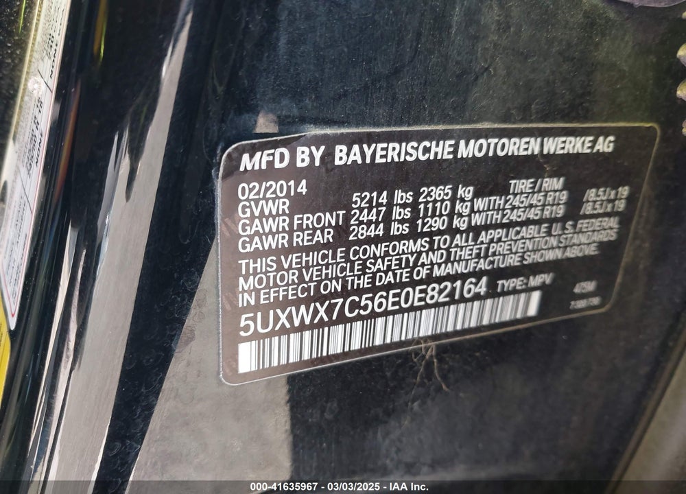 2014 BMW X3 VIN: 5UXWX7C56E0E82164