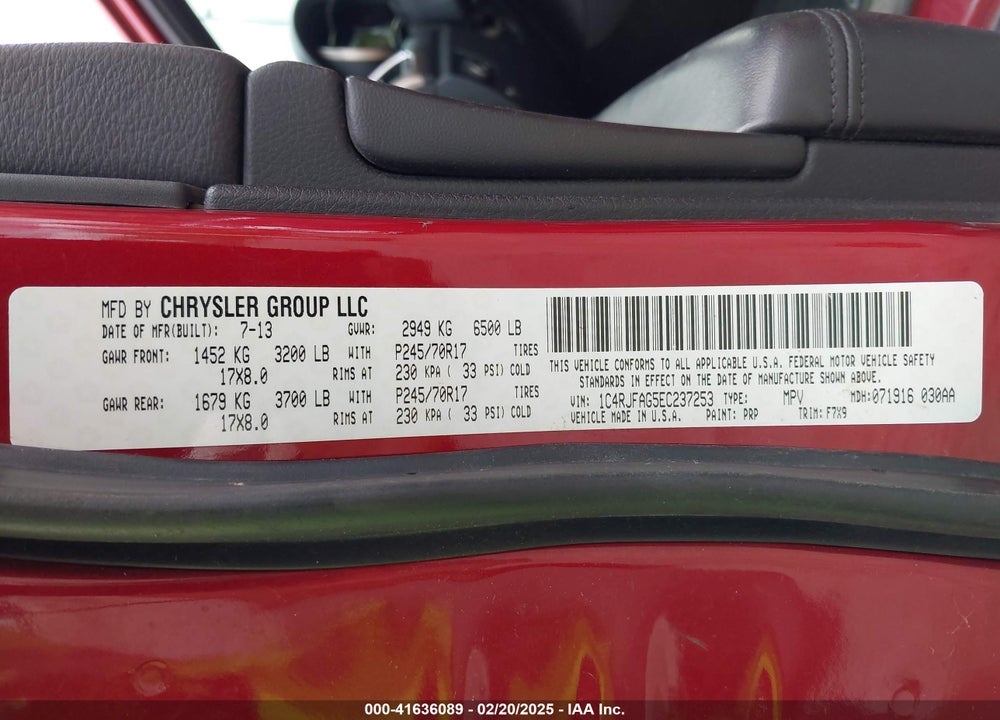2014 JEEP GRAND CHEROKEE VIN: 1C4RJFAG5EC237253
