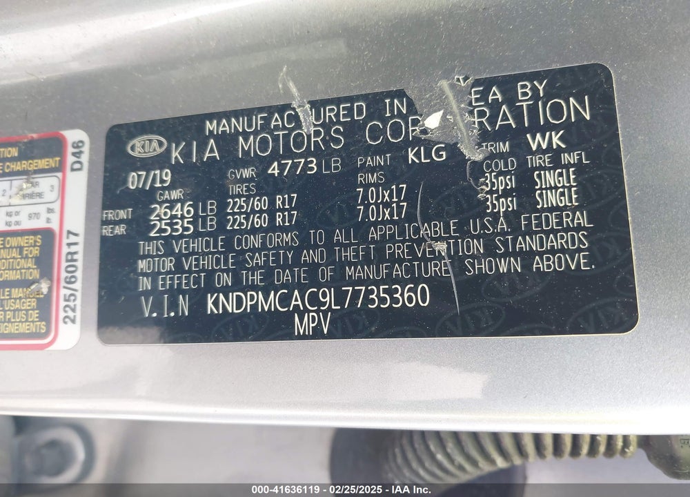 2020 KIA SPORTAGE VIN: KNDPMCAC9L7735360