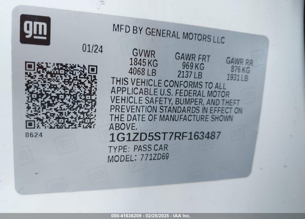 2024 CHEVROLET MALIBU FWD 1LT VIN: 1G1ZD5ST7RF163487