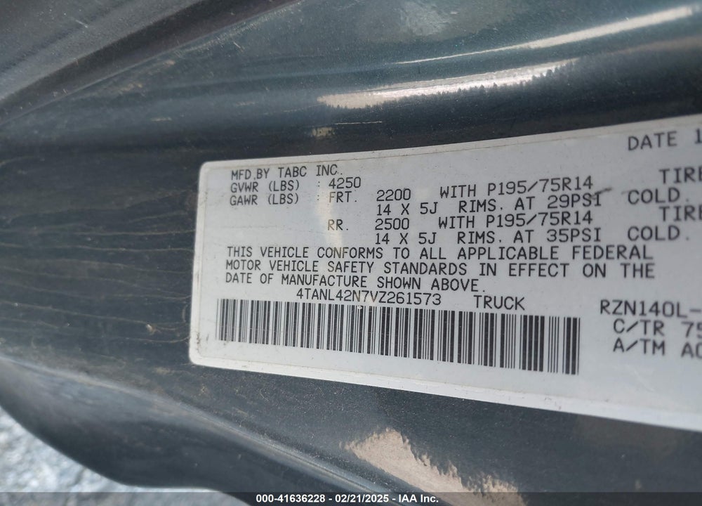 1997 TOYOTA TACOMA VIN: 4TANL42N7VZ261573