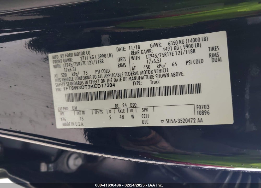 2019 FORD F-350 XL VIN: 1FT8W3DT3KED17204