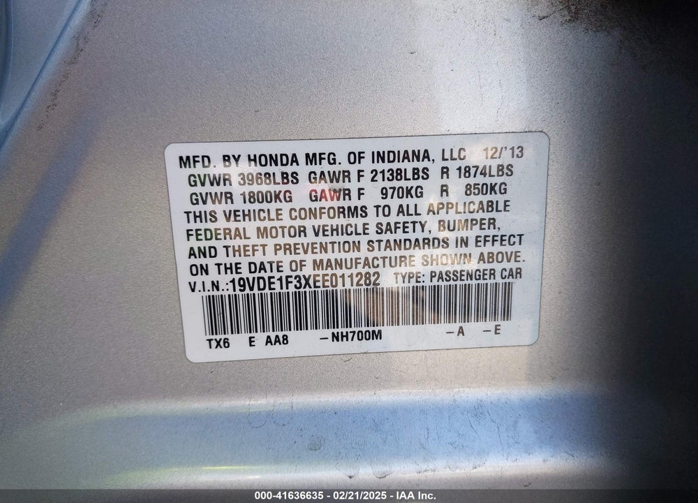 2014 ACURA ILX VIN: 19VDE1F3XEE011282