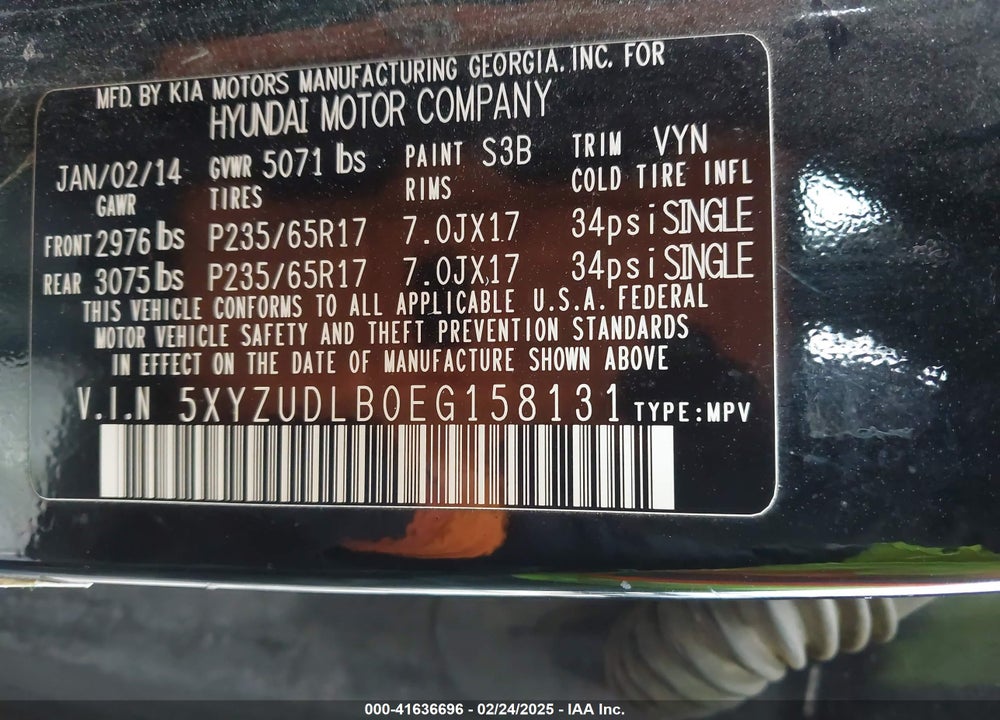 2014 HYUNDAI SANTA FE SPORT 2.4L VIN: 5XYZUDLB0EG158131
