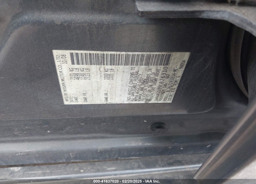 2009 NISSAN MAXIMA 3.5 SV VIN: 1N4AA51E99C826310