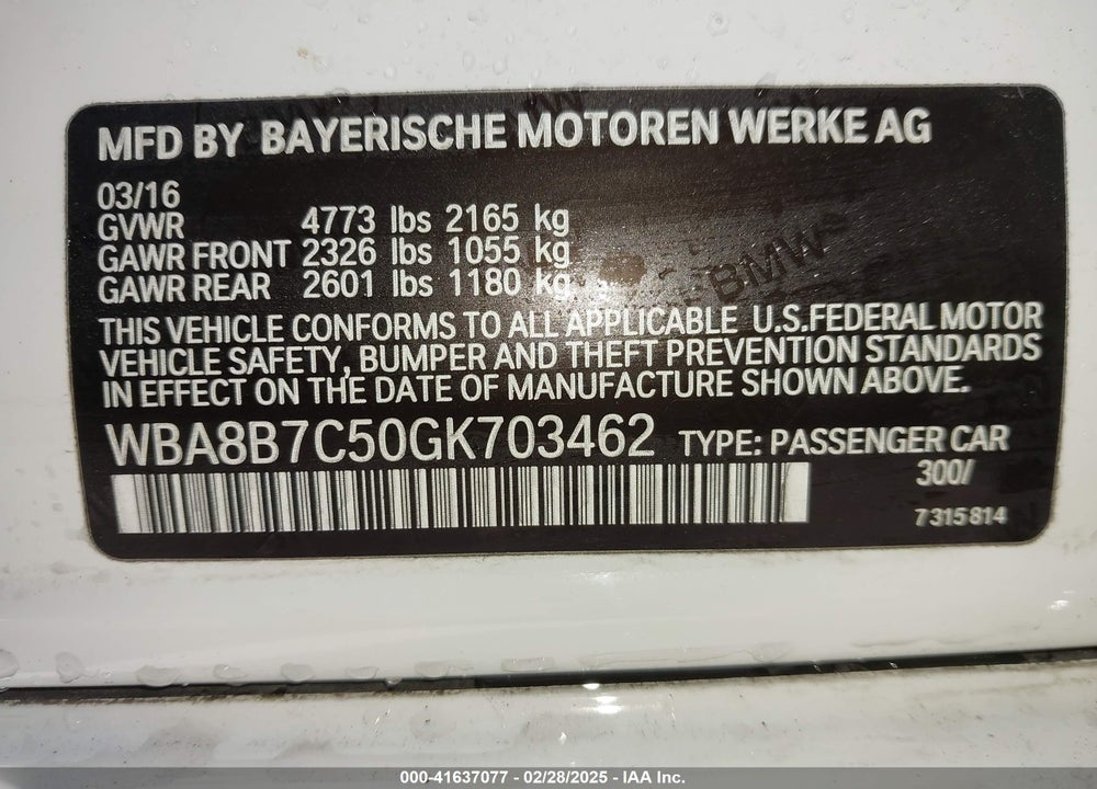 2016 BMW 3 SERIES 340I XDRIVE VIN: WBA8B7C50GK703462