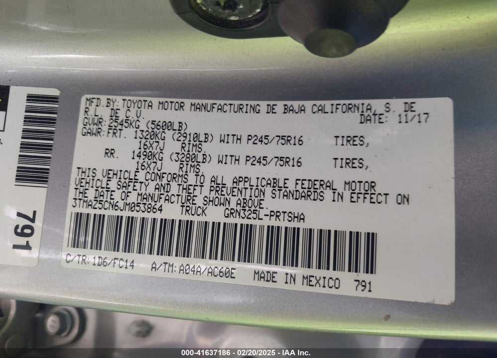 2018 TOYOTA TACOMA VIN: 3TMAZ5CN6JM053864
