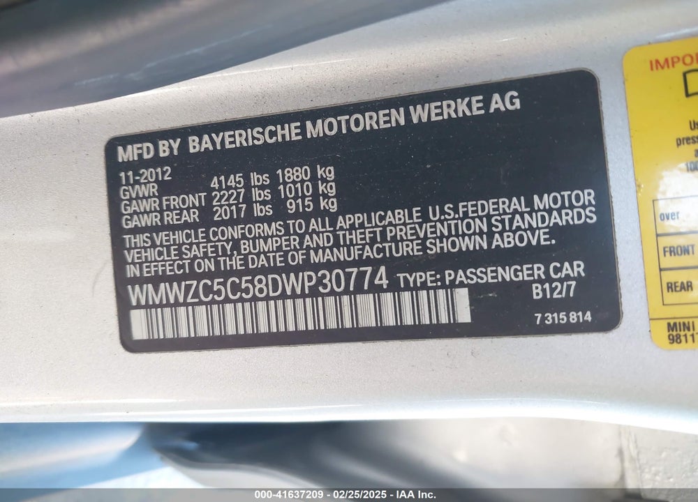 2013 MINI COUNTRYMAN COOPER S VIN: WMWZC5C58DWP30774