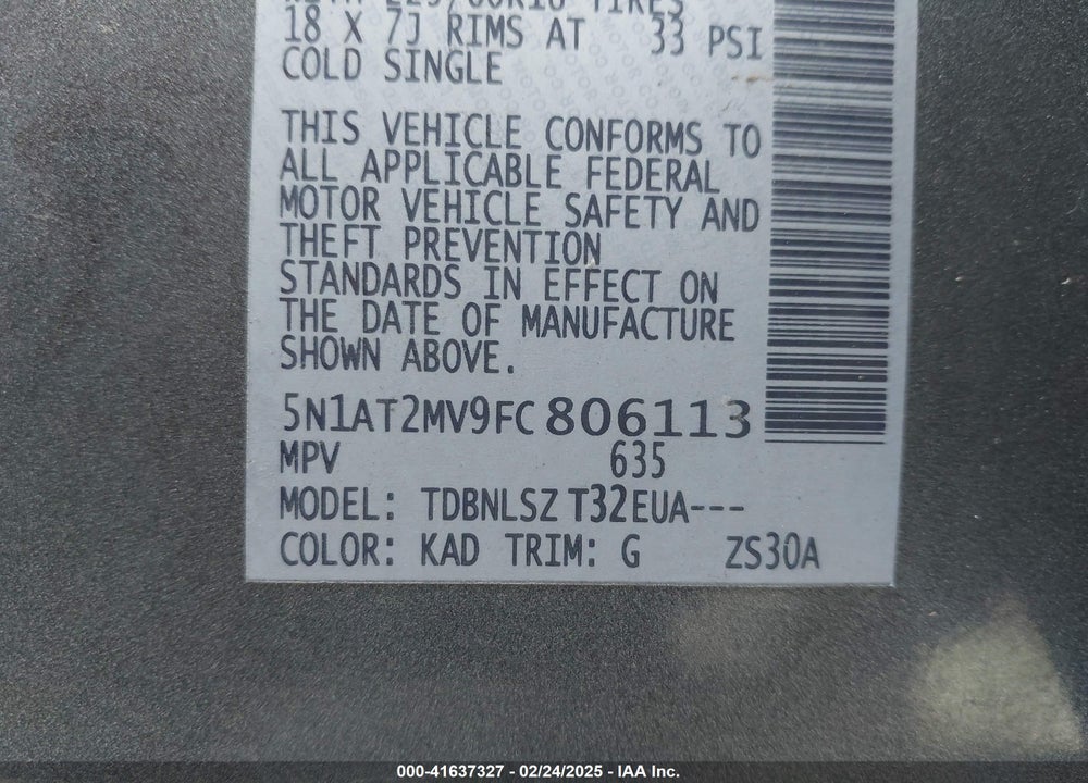 2015 NISSAN ROGUE VIN: 5N1AT2MV9FC806113