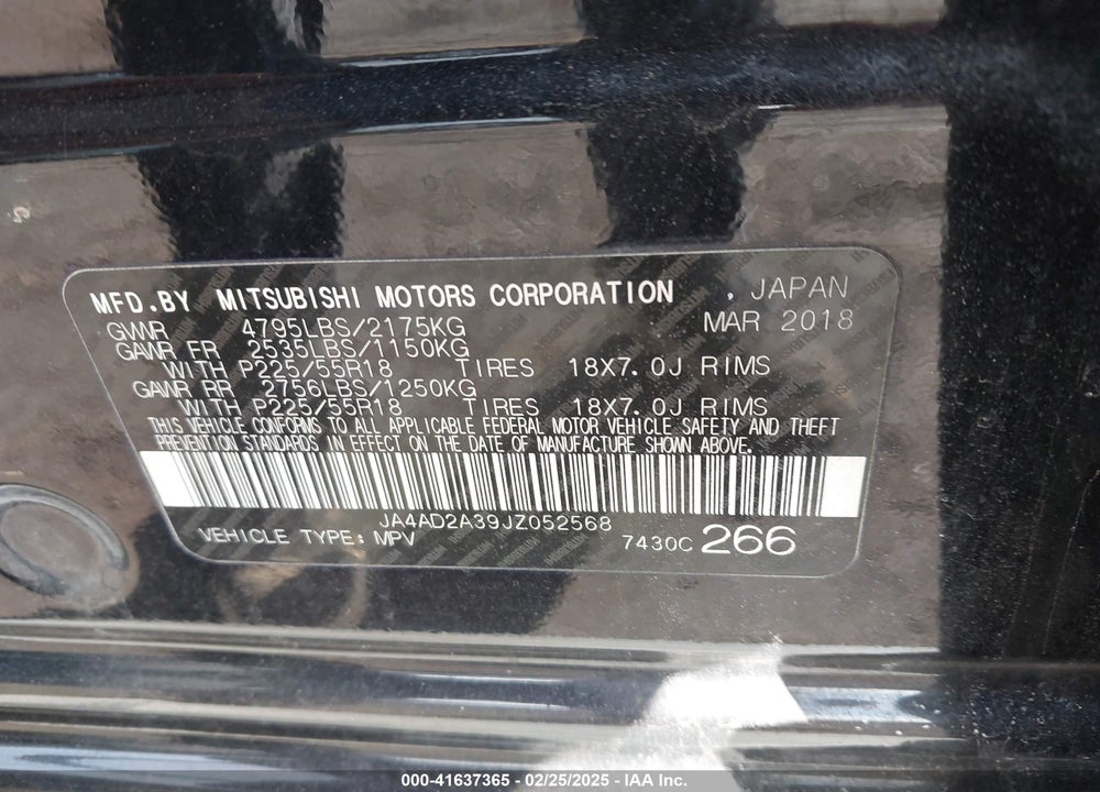 2018 MITSUBISHI OUTLANDER VIN: JA4AD2A39JZ052568