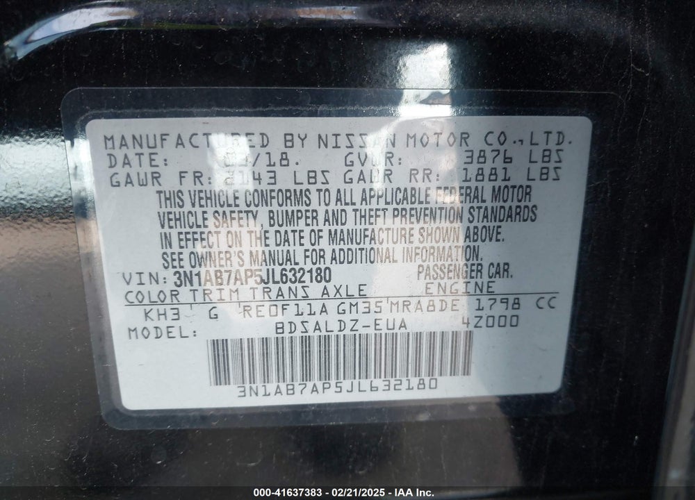 2018 NISSAN SENTRA VIN: 3N1AB7AP5JL632180