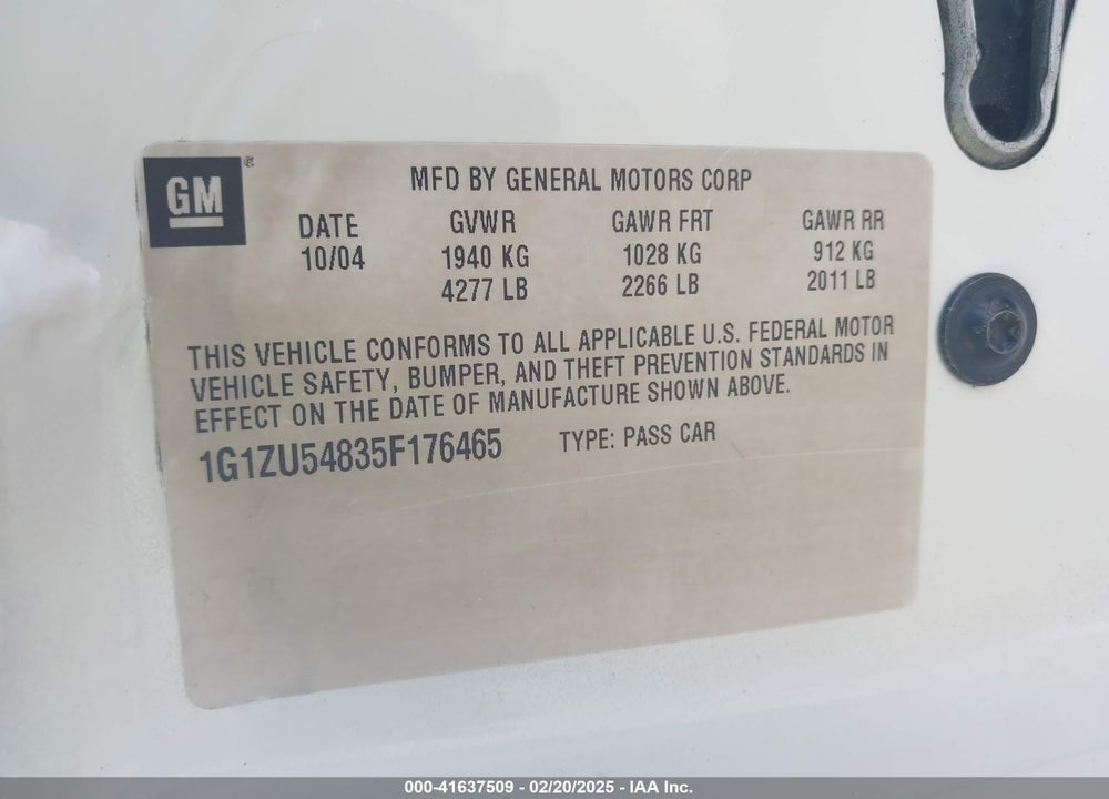 2005 CHEVROLET MALIBU LT VIN: 1G1ZU54835F176465