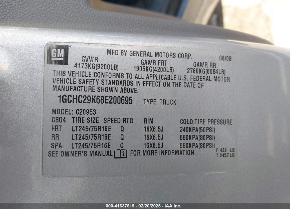2008 CHEVROLET SILVERADO VIN: 1GCHC29K68E200695