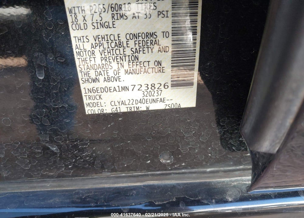 2021 NISSAN FRONTIER VIN: 1N6ED0EA1MN723826