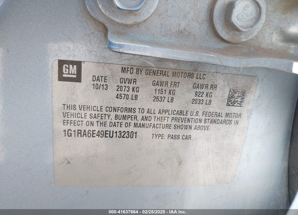2014 CHEVROLET VOLT VIN: 1G1RA6E49EU132301