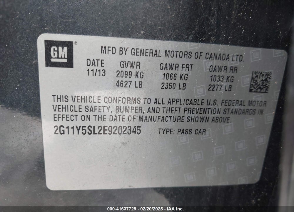 2014 CHEVROLET IMPALA VIN: 2G11Y5SL2E9202345