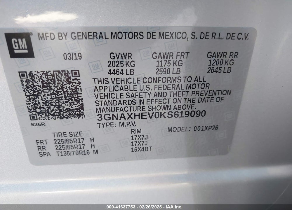 2019 CHEVROLET EQUINOX LS VIN: 3GNAXHEV0KS619090