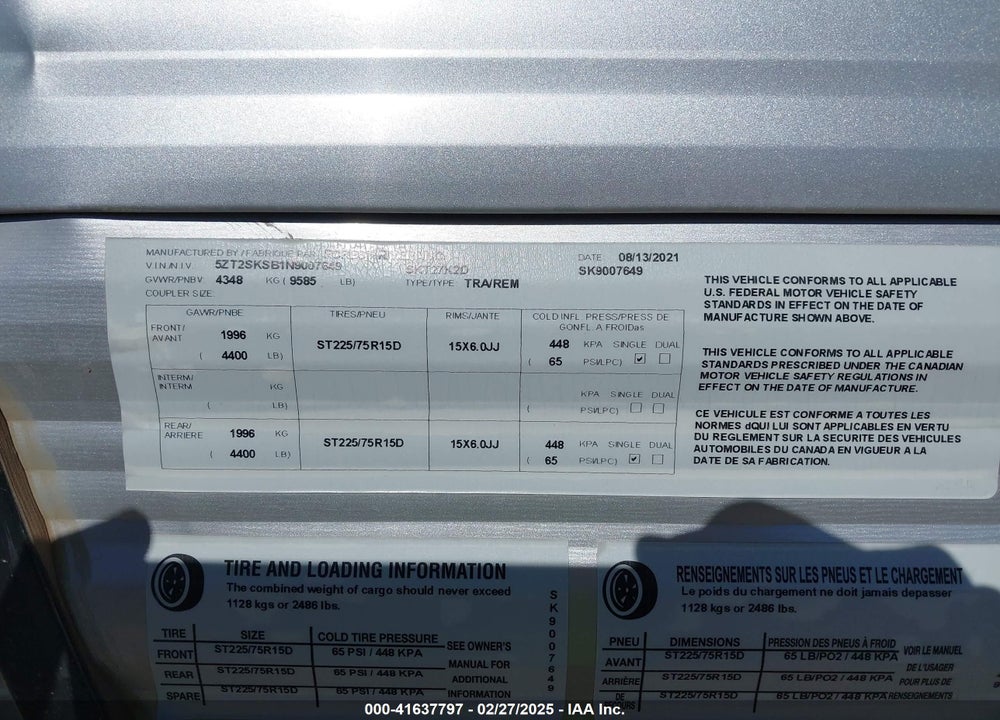 2022 KEYSTONE EAST TO WEST SILVER LAKE TRAVEL TRAILER VIN: 5ZT2SKSB1N9007649