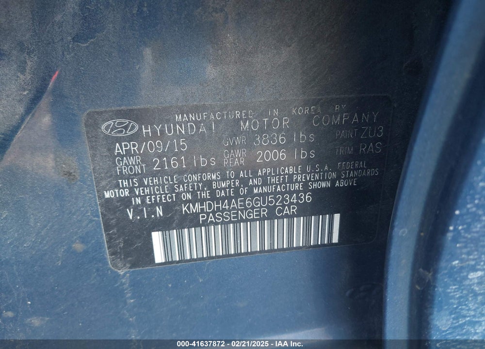 2016 HYUNDAI ELANTRA SE VIN: KMHDH4AE6GU523436