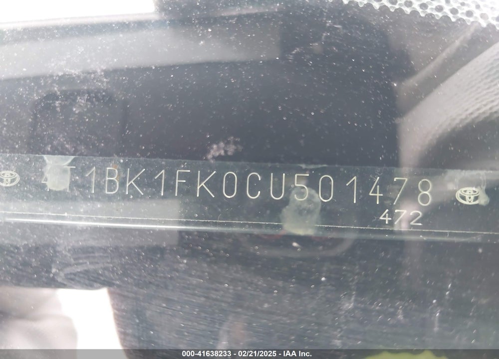 2012 TOYOTA CAMRY VIN: 4T1BK1FK0CU501478