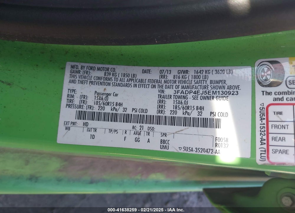 2014 FORD FIESTA VIN: 3FADP4EJ5EM130923