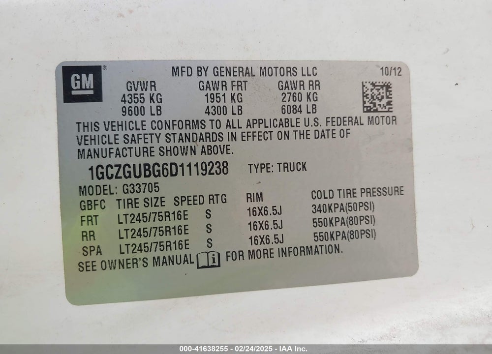 2013 CHEVROLET EXPRESS 3500 VIN: 1GCZGUBG6D1119238