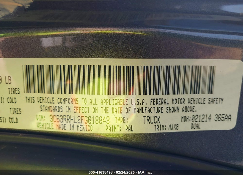2015 RAM 3500 BIG HORN VIN: 3C63RRHL2FG618843