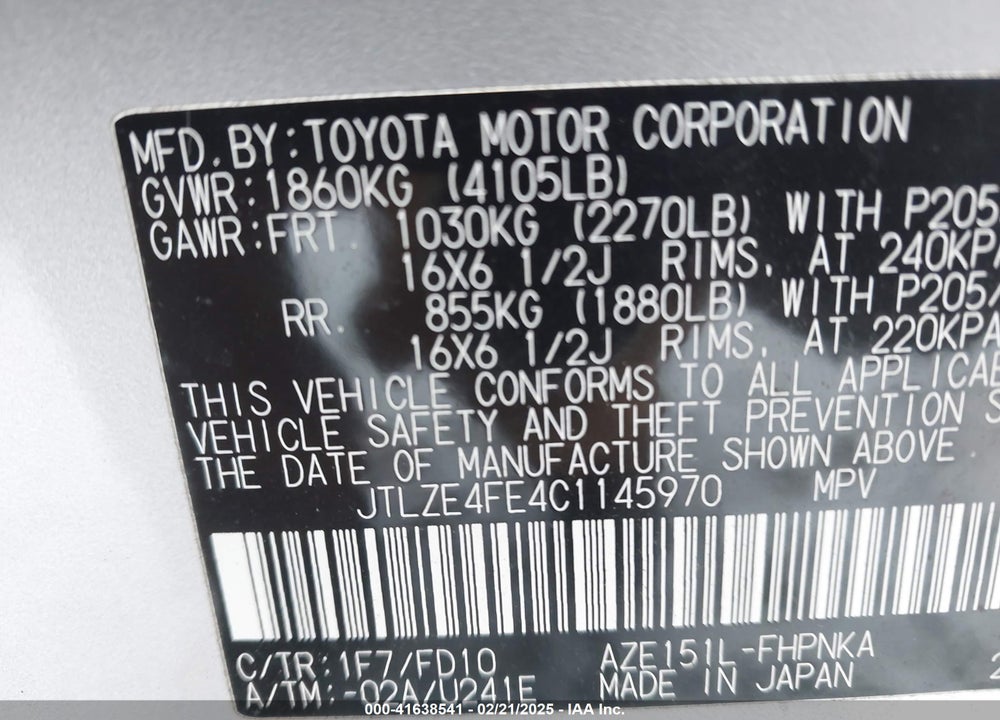 2012 SCION XB VIN: JTLZE4FE4C1145970