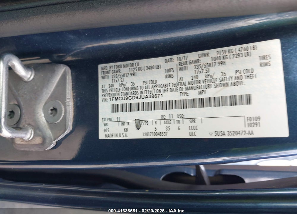 2018 FORD ESCAPE SE VIN: 1FMCU9GD9JUA38671