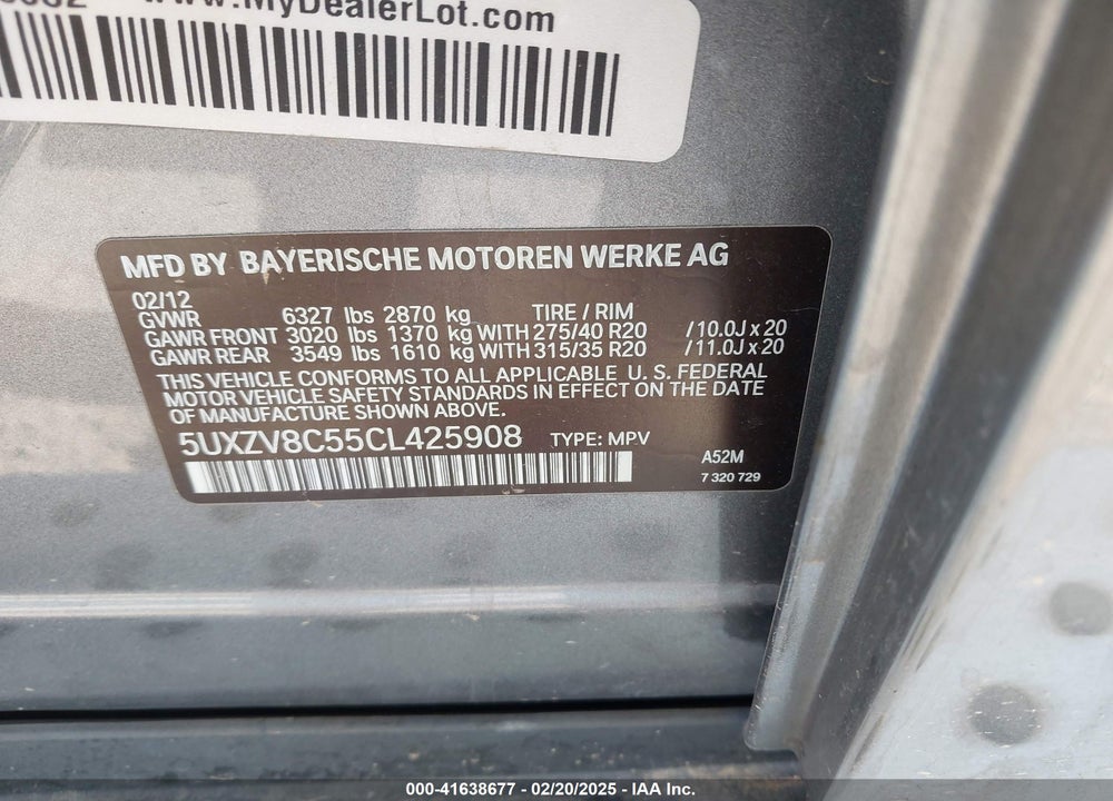 2012 BMW X5 XDRIVE50I VIN: 5UXZV8C55CL425908