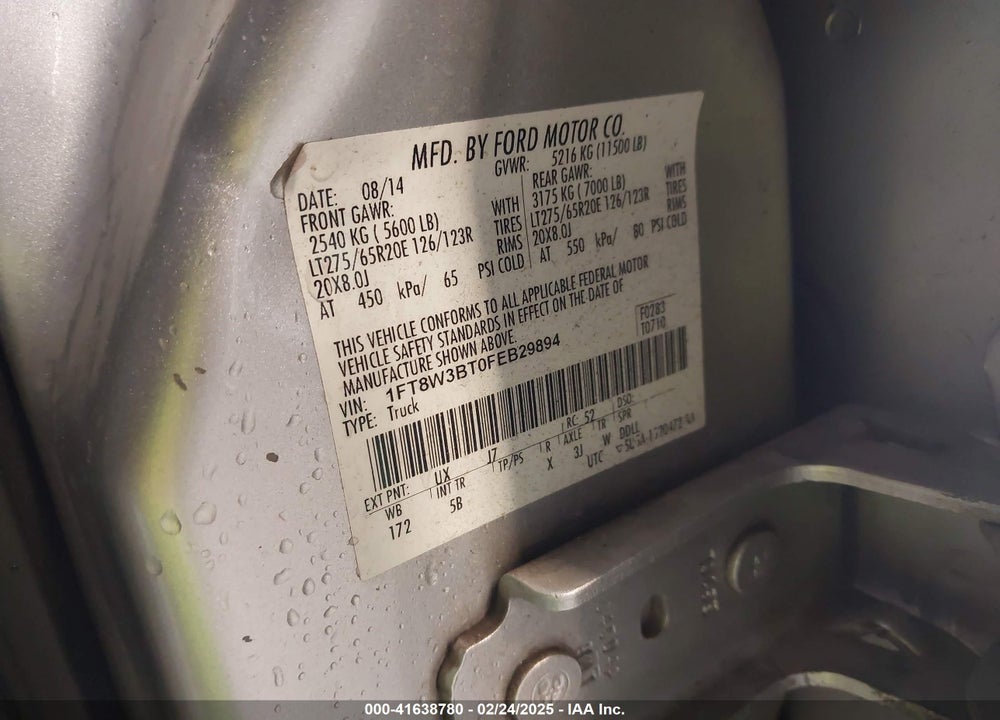 2015 FORD F 350 VIN: 1FT8W3BT0FEB29894