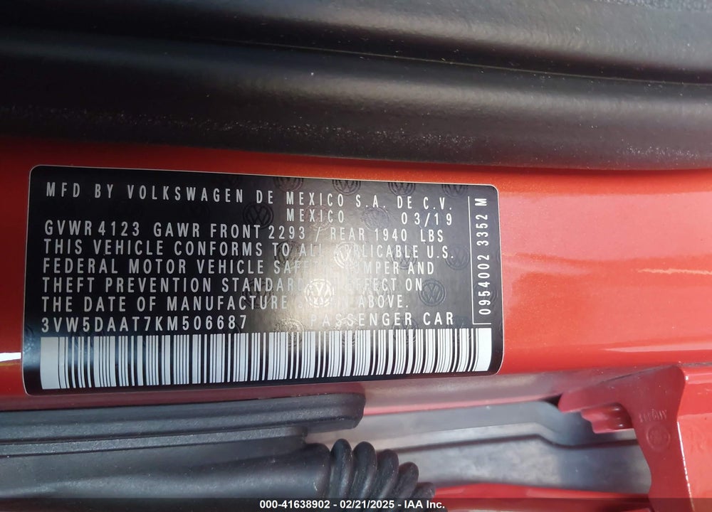2019 VOLKSWAGEN BEETLE 2.0T FINAL EDITION SE/2.0T FINAL EDITION SEL/2.0T S/2.0T SE VIN: 3VW5DAAT7KM506687