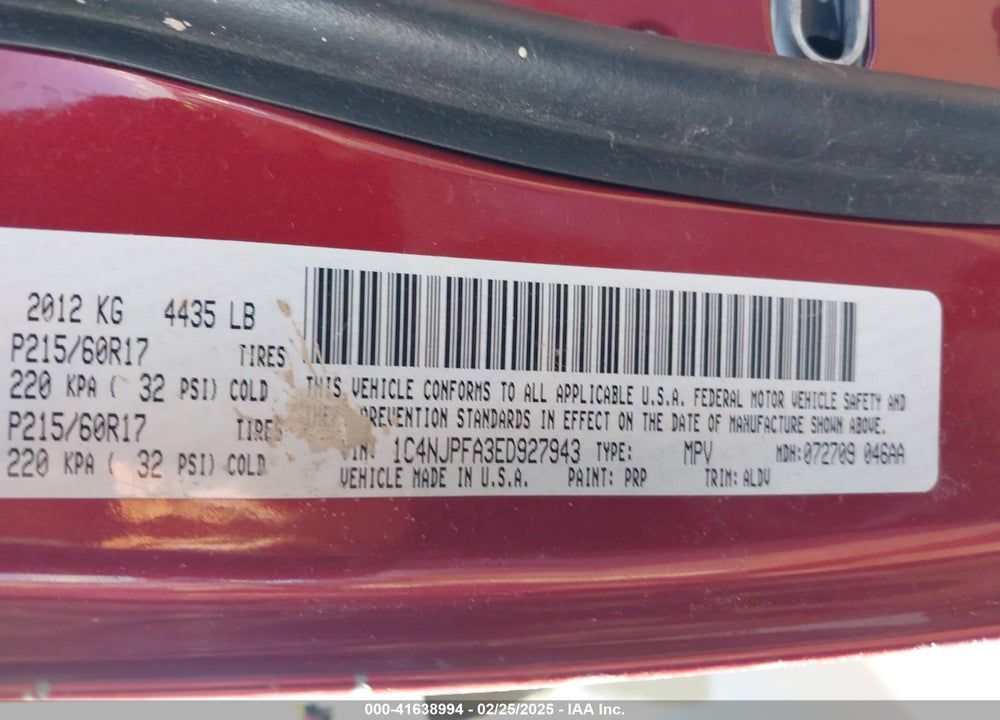 2014 JEEP PATRIOT VIN: 1C4NJPFA3ED927943