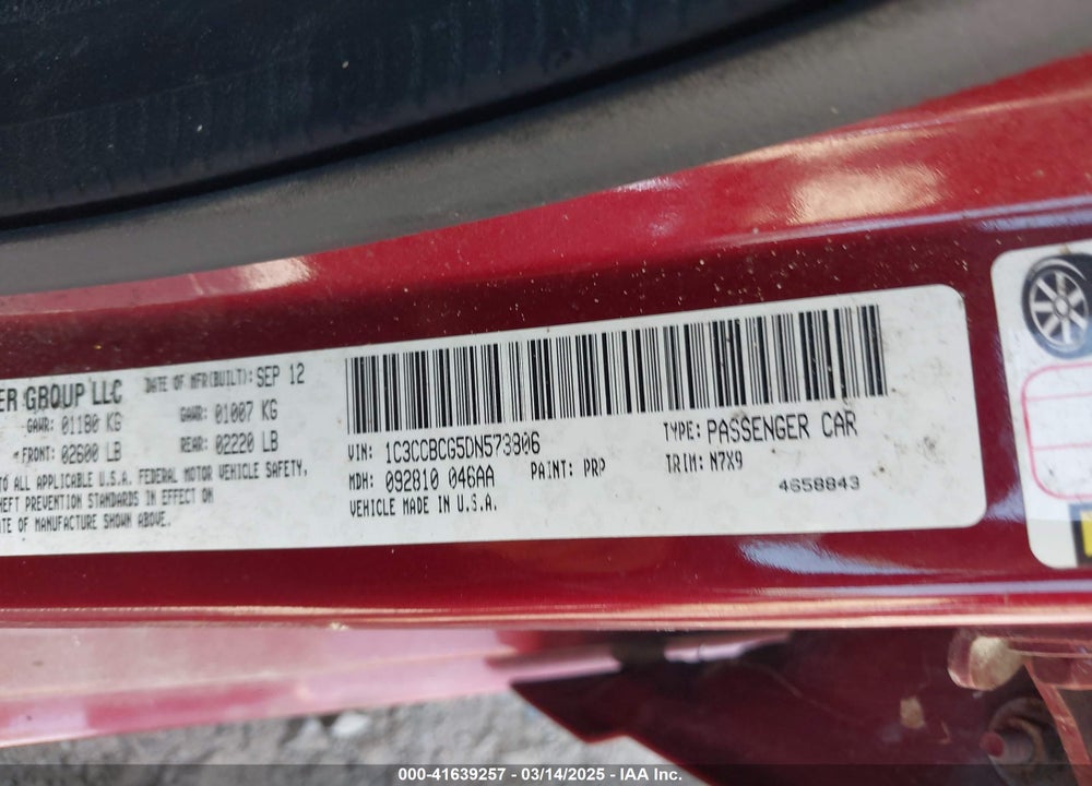 2013 CHRYSLER 200 VIN: 1C3CCBCG5DN573806