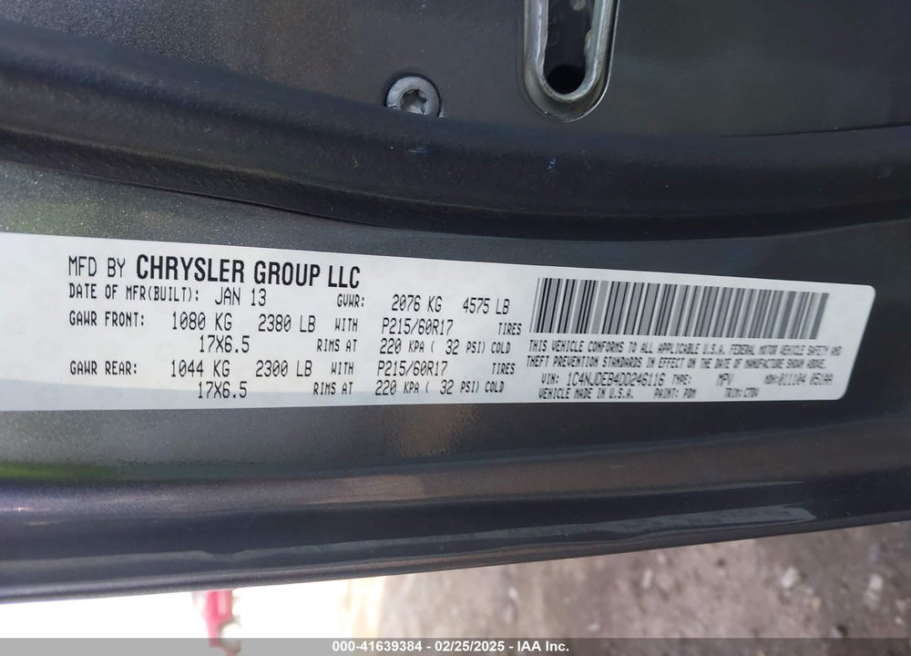 2013 JEEP COMPASS LATITUDE VIN: 1C4NJDEB4DD246116