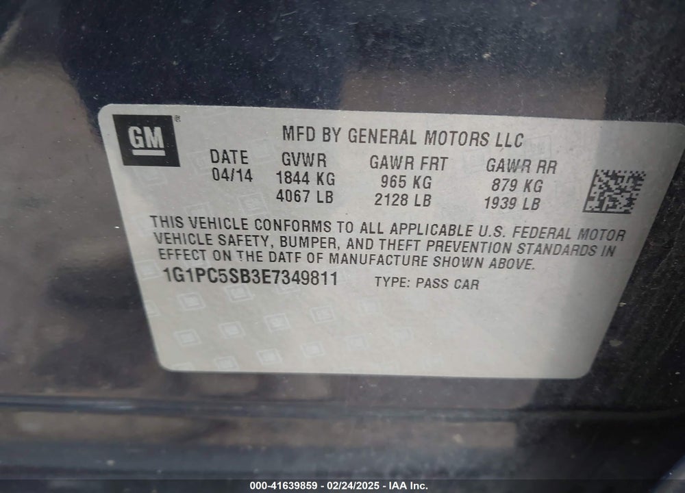 2014 CHEVROLET CRUZE VIN: 1G1PC5SB3E7349811